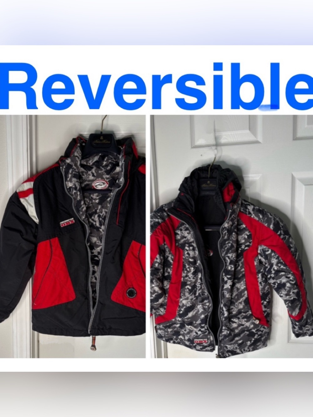 Obermeyer Kids Reversible Ski Snow Jacket Winter Coat - Red and Black Sz 8